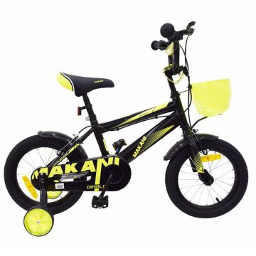 Bicicleta pentru baieti 16 inch Kikka Makani Diablo Negru cu Galben cu roti ajutatoare