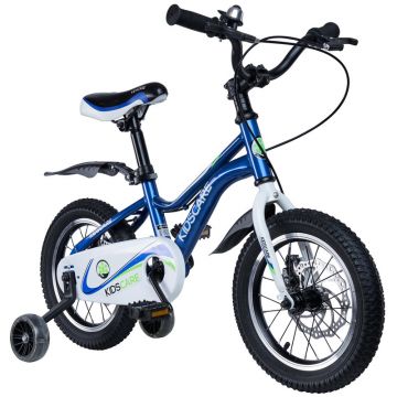 Bicicleta pentru copii 2-4 ani HappyCycles KidsCare, roti 12 inch, cu roti ajutatoare si frane pe disc, albastru