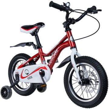 Bicicleta pentru copii 2-4 ani HappyCycles KidsCare, roti 12 inch, cu roti ajutatoare si frane pe disc, rosu