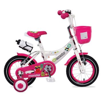 Bicicleta pentru fete 12 inch Moni Monster roz cu roti ajutatoare