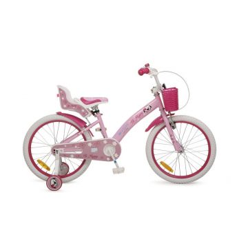 Bicicleta pentru fete 20 inch Byox Puppy roz cu roti ajutatoare