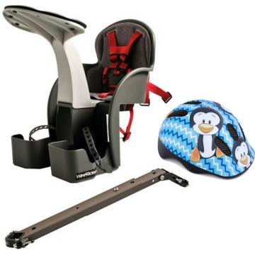 WeeRide Set Scaun bicicleta copii, Pozitie montare Centru, 15 Kg si Casca Protectie XS 44-48 Penguin WeeRide WR01SKPG