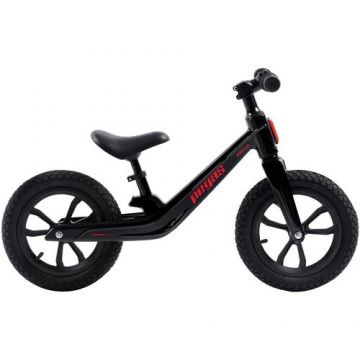 Bicicleta Pegas Micro fara pedale, pentru copii din Magneziu cu Kit de Schi Inclus, roti 12 inch, Negru/Rosu