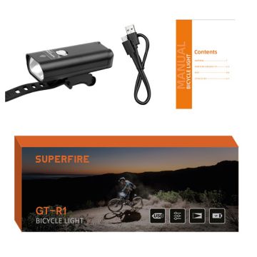 Lumina bicicleta Superfire GT-R1, LED, 5W, 1800 mAh, incarcare USB, functie lanterna, Negru