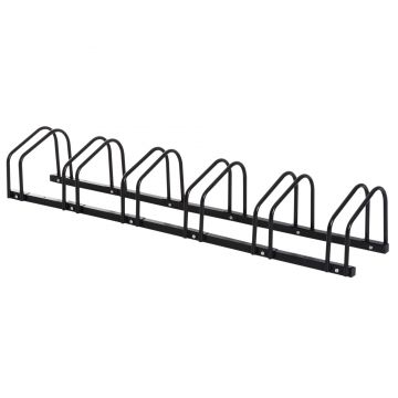 Suport de parcare pentru 6 biciclete din tuburi de otel Q235, Suprafata zincata 179x33x27cm negru HOMCOM | Aosom RO