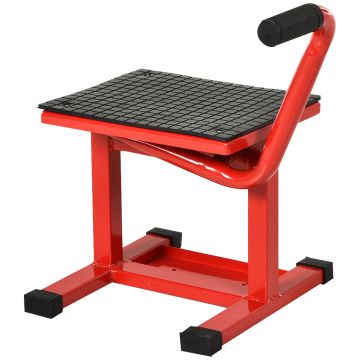 HOMCOM Suport din Otel pentru Motociclete max 150 kg cu Suprafata de Cauciuc si Manivela, 27.5x51-69x34 cm, Rosu | AOSOM RO