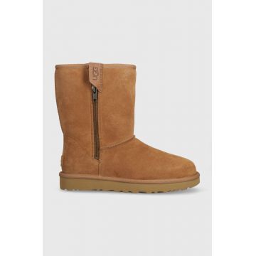 UGG cizme de zapada din piele intoarsa Classic Short Bailey Zip culoarea maro, 1144043 UGG cizme de zapada din piele intoarsa Classic Short Bailey Zip culoarea maro, 1144043