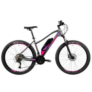Bicicleta Electrica Afisport W17, S-M, Roti 27.5inch, Motor 250W, Autonomie 60 Km, Frane Hidraulice pe disc (Gri/Mov)