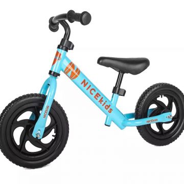 Bicicleta copii fara pedale Nice Kids Blue 12 inch, roti din spuma eva, greutate redusa, scaun si ghidon reglabile pe inaltime, roti cu rulmenti