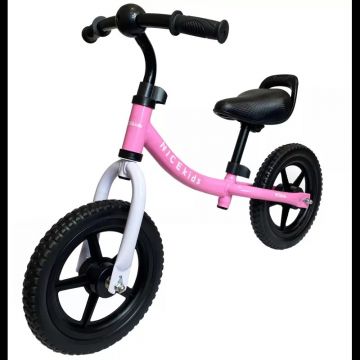 Bicicleta fara pedale Nice Kids White Pink 12 inch, roti din spuma eva, greutate redusa, scaun si ghidon reglabile pe inaltime, roti cu rulmenti