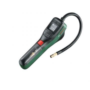 Pompa pneumatica Bosch EasyPump 0603947000, 3.6 V, 3 Ah, 10 bar/150 psi presiune maxima, 1030 kPa putere maxima, 10 l/min volum, supapa, ac pentru minge, adaptor volum, cabluUSB, geanta