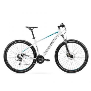 Bicicleta de munte pentru barbati Romet Rambler R9.2 marimea L/19, 2022, Alb/Grafit/Turcoaz