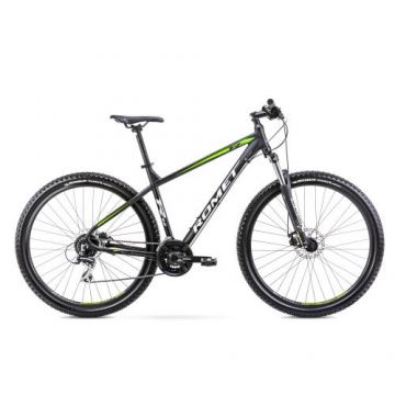 Bicicleta de munte pentru barbati Romet Rambler R9.2 marimea XL/21, 2022, Negru/Lime/Gri