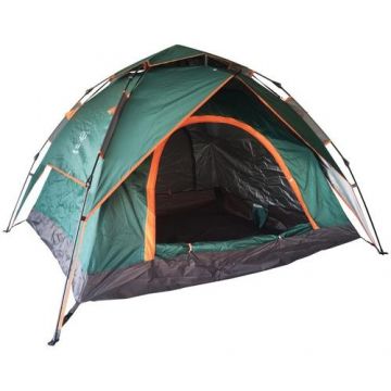 Cort camping automat pentru 3-4 persoane, 200x230x140 cm, Verde/Portocaliu