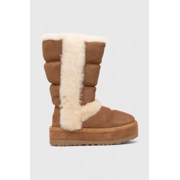 UGG cizme de zapada din piele intoarsa Classic Chillapeak Tall culoarea maro, 1145990