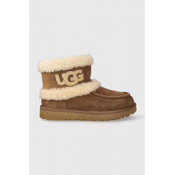 UGG cizme de zapada din piele intoarsa Ultra Mini Ugg Fluff culoarea maro, 1145410
