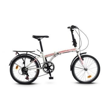 Bicicleta Pliabila Velors Polo V2053A, Shimano Revoshift 21 Viteze, Roti 20 Inch, Frane V-Brake (Alb/Rosu)