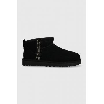 UGG cizme de zapada din piele intoarsa Classic Ultra Mini Bling culoarea negru, 1153777