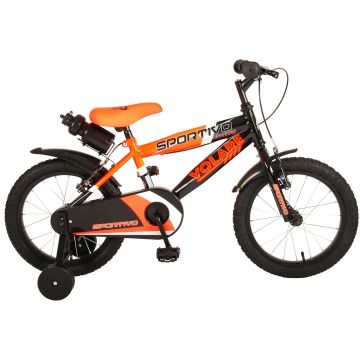 Bicicleta pentru baieti Volare Sportivo, 14 inch, culoare portocaliu neon / negru, frana de mana fata - spate