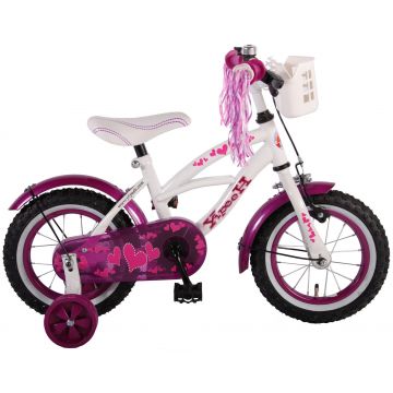 Bicicleta Volare Heart Cruiser pentru fete, 12 inch, culoare Alb/Violet, frana de mana + contra