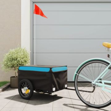 Remorcă de marfă pentru biciclete negru & albastru 30 kg fier