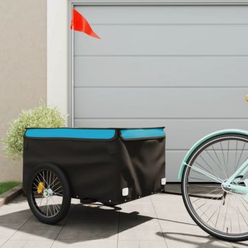 Remorcă de marfă pentru biciclete negru & albastru 45 kg fier