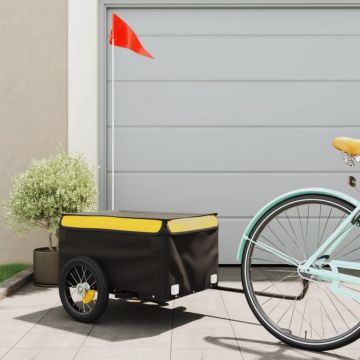 Remorcă de marfă pentru biciclete, negru și galben, 30 kg, fier