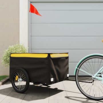 Remorcă de marfă pentru biciclete, negru și galben, 45 kg, fier