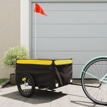 Remorcă de marfă pentru biciclete, negru și galben, 45 kg, fier
