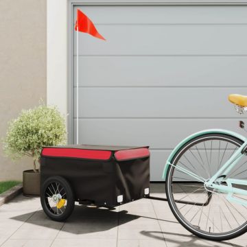 Remorcă de marfă pentru biciclete, negru și roșu, 30 kg, fier