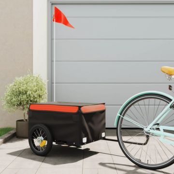 Remorcă de marfă pentru biciclete negru&portocaliu 30 kg fier