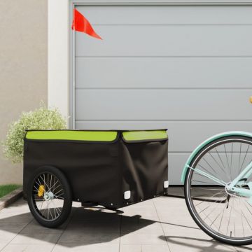 Remorcă de marfă pentru biciclete, negru & verde, 45 kg, fier