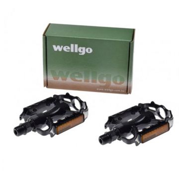 Set 2 pedale Wellgo din aluminiu pentru bicicleta, filet 9/16, culoare negru