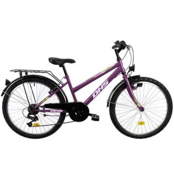 Bicicleta Copii DHS Terrana 2414, roti 24inch, cadru otel 350mm, 6 viteze (Violet)