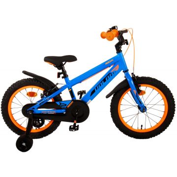 Bicicleta pentru baieti Volare Rocky, 16 inch, culoare albastru/portocaliu, frana de mana fata si spate