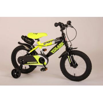 Bicicleta pentru baieti Volare Sportivo, 14 inch, culoare Negru/Galben neon, frana de mana fata - spate