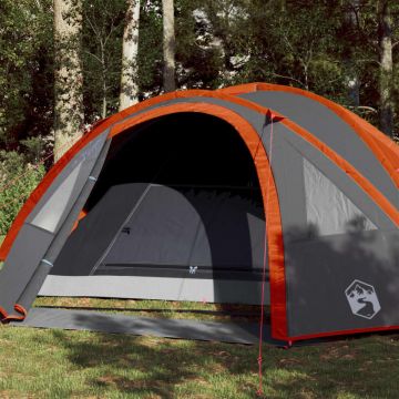 Cort camping 4 persoane gri/portocaliu 300x250x132cm tafta 185T