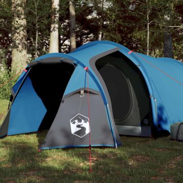 Cort de camping 3 persoane albastru, 370x185x116 cm, tafta 185T