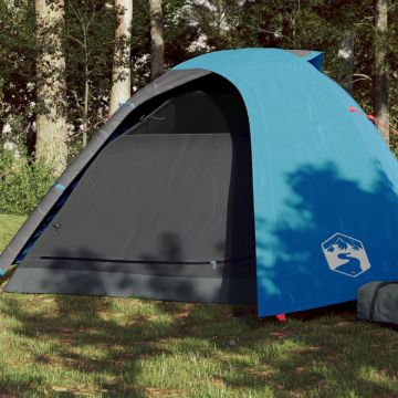Cort de camping 4 persoane albastru, 267x272x145 cm, tafta 185T