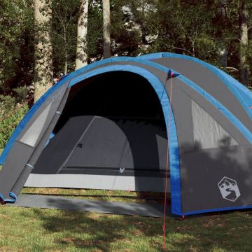 Cort de camping 4 persoane albastru, 300x250x132 cm, tafta 185T