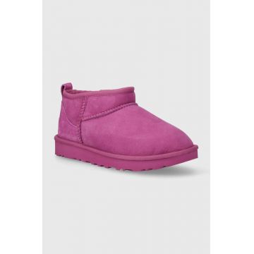 UGG cizme de zapada din piele intoarsa Classic Ultra Mini culoarea violet, 1116109