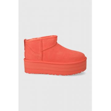 UGG cizme de zapada din piele intoarsa Classic Ultra Mini Platform culoarea portocaliu, 1135092