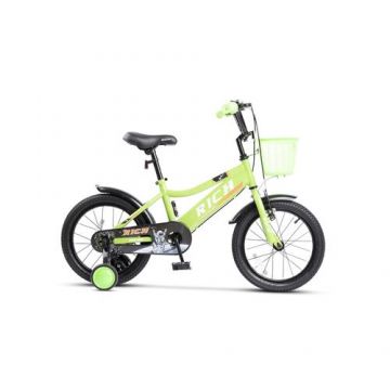 Bicicleta Copii 3-5 ani Rich R1405A, Roti 14 Inch, Frana fata V-Brake, Frana Spate Tambur, Roti Ajutatoare, Verde/Alb