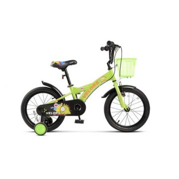 Bicicleta Copii 4-6 ani Velors V1601B, Roti 16 Inch, Frana fata V-Brake, Frana Spate Tambur, Roti Ajutatoare (Verde)