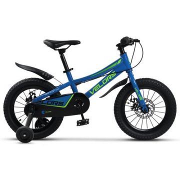 Bicicleta Copii 4-6 ani Velors V16345A, roti 16inch, cadru otel, Sistem de franare mecanic pe disc (Albastru)