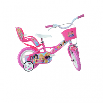 Bicicleta copii Dino Bikes Printese, roti 12inch, roti ajutatoare (Roz)