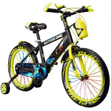 Bicicleta cu roti ajutatoare si bidon pentru apa Cameleon II, Action One, 14 inch, Verde Neon