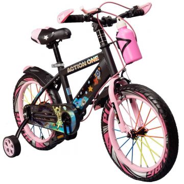 Bicicleta cu roti ajutatoare si bidon pentru apa Kiddo II, Action One, 12 inch, Roz