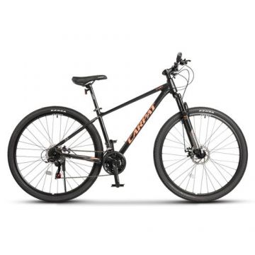 Bicicleta MTB Carpat Tanker C29312B 29inch, Schimbator spate Shimano Tourney TZ 7 viteze, Manete Secventiale 21 viteze, Roti 29 Inch, Cadru Aluminiu 6061, Frane pe Disc, Negru/Portocaliu