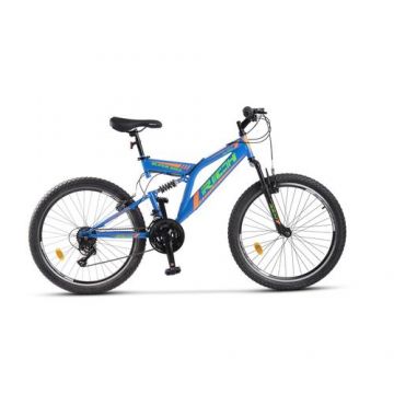 Bicicleta MTB-FS RICH Alpin R2449A Saiguan Revoshift 7 Viteze, Roti 24 Inch, Frane V-Brake, Albastru/Verde/Portocaliu